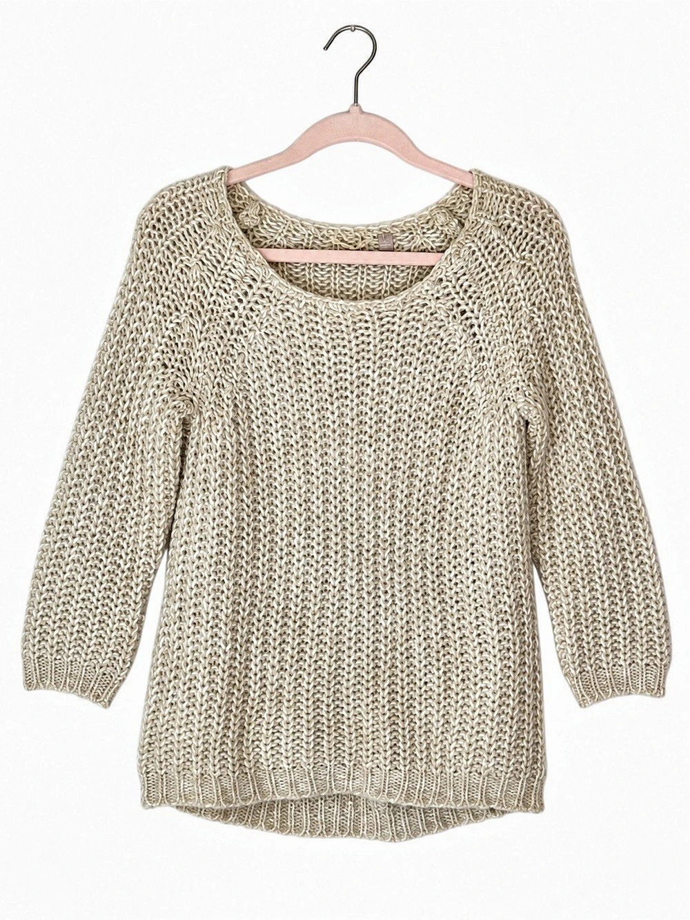 Anthropologie Knitted & Knotted Sun Stitch Sequin Open Knit Sweater S